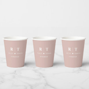 Gobelets En Papier Chiffres romains Personnalisés Rose Dusty Mariage