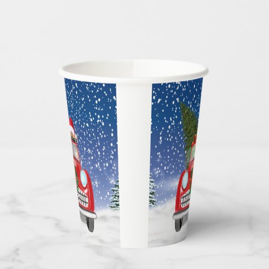 Gobelets En Papier Chihuahua Chien Conduite Voiture En Noël De Neige (Gauche)