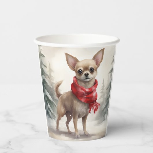 Gobelets En Papier Chihuahua Chien dans Noël de neige (Verso)
