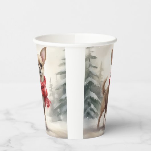 Gobelets En Papier Chihuahua Chien dans Noël de neige (Gauche)