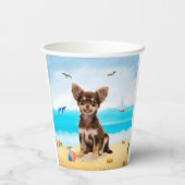 Gobelets En Papier Chihuahua Dog sur la plage (Verso)