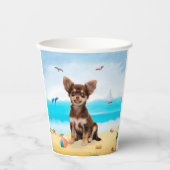 Gobelets En Papier Chihuahua Dog sur la plage (Recto)
