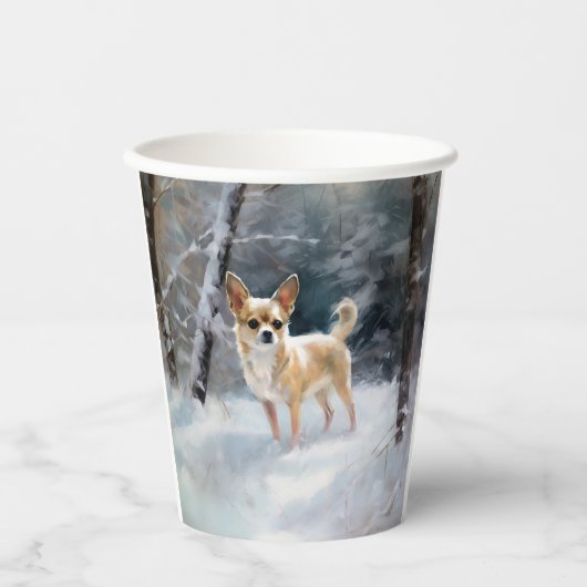 Gobelets En Papier Chihuahua Laisser neiger Noël (Recto)