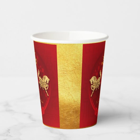 Gobelets En Papier Chinois FU Luck lantern Cheval Année saluant PC02 (Gauche)