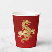 Gobelets En Papier Chinois New Year Gold Dragon Red Foil (Verso)