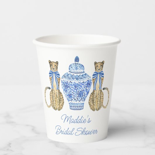 Gobelets En Papier Chinoiserie Aquarelle Bow Cheetah Ginger Jar (Recto)