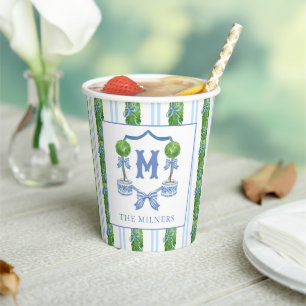 Gobelets En Papier Chinoiserie Aquarelle Bow Topior Monogramme Crest