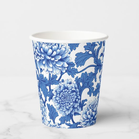 Gobelets En Papier Chinoiserie Florale Peony bleu et blanc (Recto)