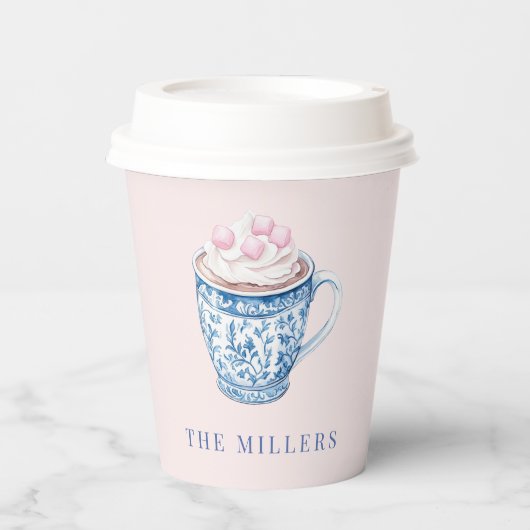 Gobelets En Papier Chinoiserie rose et bleu Hot Cocoa Mug (Recto)