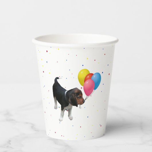 Gobelets En Papier Chiot beagle Avec Ballons Coupes De Papier (Recto)