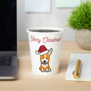 Gobelets En Papier chiot de chien Corgi Pembroke gallois Noël chapeau