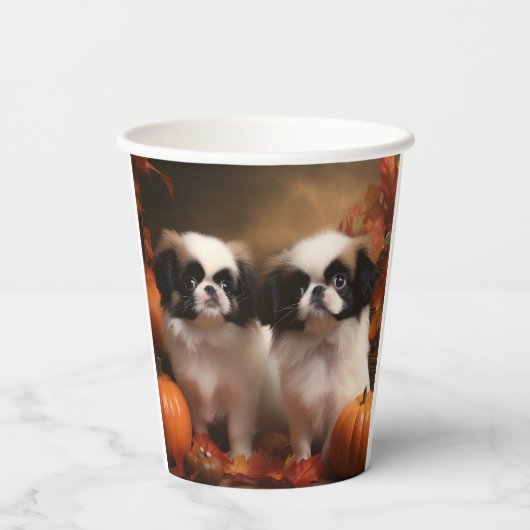 Gobelets En Papier Chiot japonais Chiot Automne Citrouille délice (Verso)