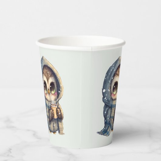 Gobelets En Papier Chouette à gros yeux mignonne tenant un café - (Droite)