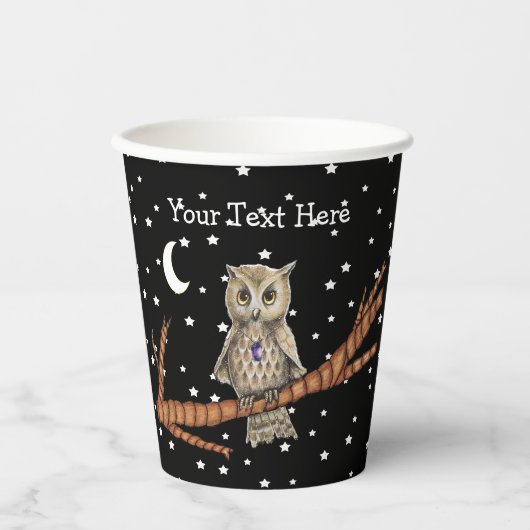 Gobelets En Papier Chouette Brown Jolie Yeux Cristal Collier Lune Éto (Recto)