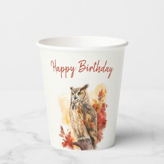 Gobelets En Papier Chouette d'automne - Anniversaire (Verso)