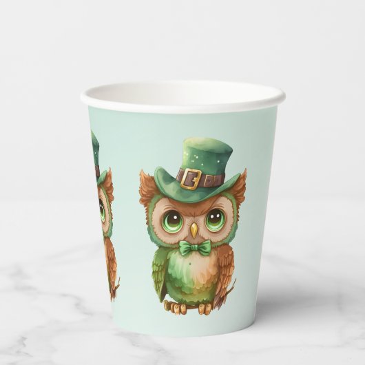 Gobelets En Papier Chouette mignonne dans un chapeau vert (Verso)