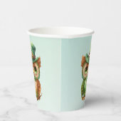 Gobelets En Papier Chouette mignonne dans un chapeau vert (Droite)