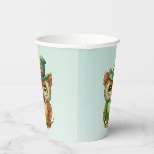 Gobelets En Papier Chouette mignonne dans un chapeau vert (Droite)
