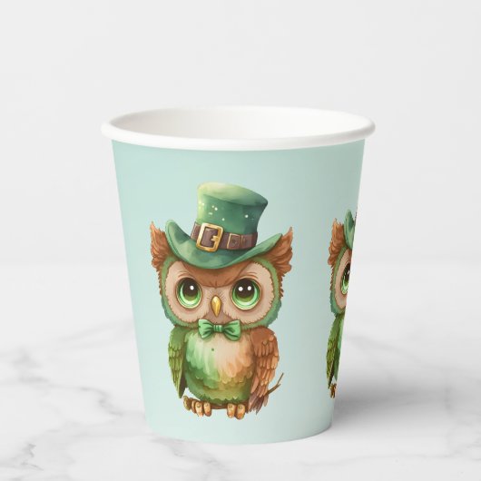 Gobelets En Papier Chouette mignonne dans un chapeau vert (Recto)