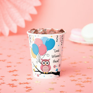 Gobelets En Papier Chouette rose mignonne avec ballons et Baby shower