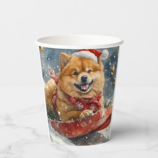 Gobelets En Papier Chow Chow Dog in Sledge Let's neige Christmas (Verso)