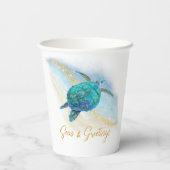 Gobelets En Papier Christmas Beach Sea Turtle Seas et salutations (Verso)