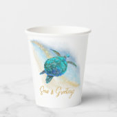 Gobelets En Papier Christmas Beach Sea Turtle Seas et salutations (Recto)