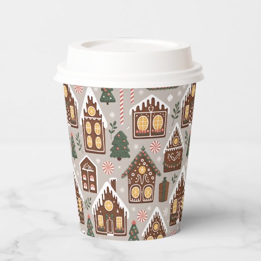 Gobelets En Papier Christmas Gingerbread Houses Holiday Pattern (Gauche)