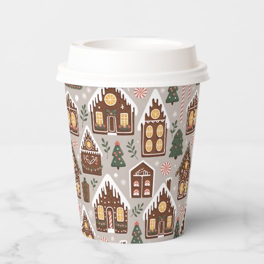 Gobelets En Papier Christmas Gingerbread Houses Holiday Pattern (Verso)