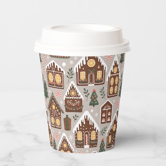 Gobelets En Papier Christmas Gingerbread Houses Holiday Pattern (Recto)
