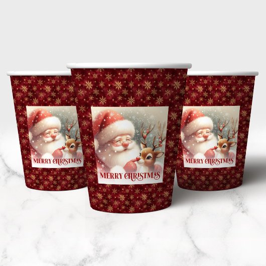 Gobelets En Papier Christmas Paper Cups Featuring Cute Santa Rudolph