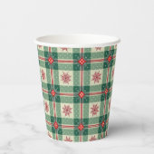 Gobelets En Papier Christmas Red Snowflakes Green Checks Pattern (Verso)