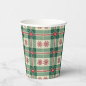 Gobelets En Papier Christmas Red Snowflakes Green Checks Pattern (Droite)