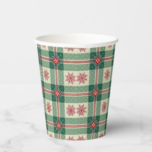 Gobelets En Papier Christmas Red Snowflakes Green Checks Pattern (Droite)