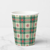 Gobelets En Papier Christmas Red Snowflakes Green Checks Pattern (Recto)