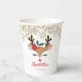 Gobelets En Papier Christmas Reindeer Anniversaire Gold Snowflakes (Recto)
