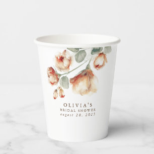 Gobelets En Papier Chute Aquarelle Fleurs Élégante Douche de fête