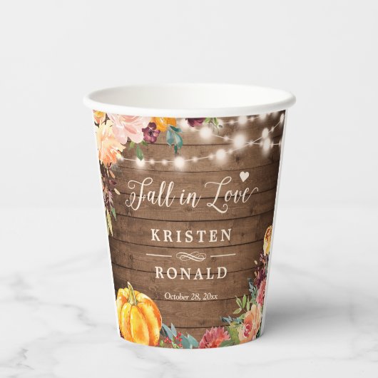 Gobelets En Papier Chute en amour Automne Floral String Mariage (Verso)