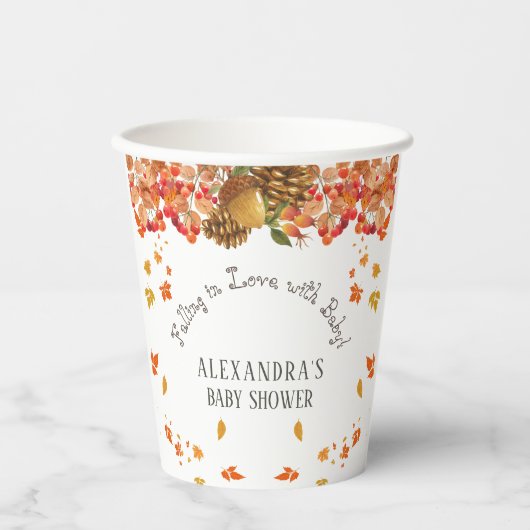 Gobelets En Papier Chute en amour Baby shower d'automne fleuri (Recto)