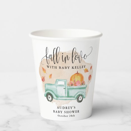 Gobelets En Papier Chute en amour, Camion agricole Citrouille Personn (Verso)