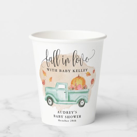 Gobelets En Papier Chute en amour, Camion agricole Citrouille Personn (Recto)