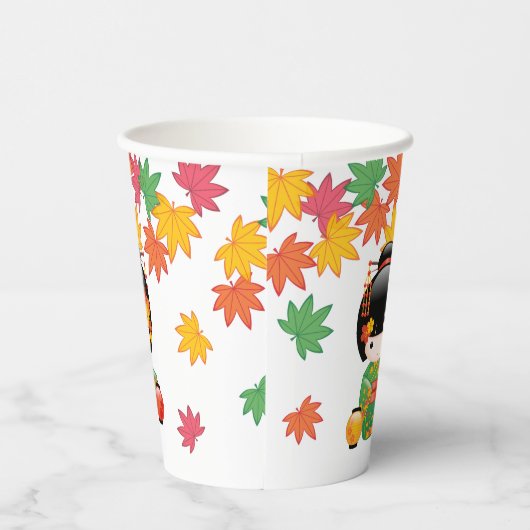 Gobelets En Papier Chute Poupée Kokeshi - Green Kimono Geisha Girl (Droite)