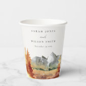 Gobelets En Papier Chute Rouille Orange Mountain Trees Mariage de feu (Verso)