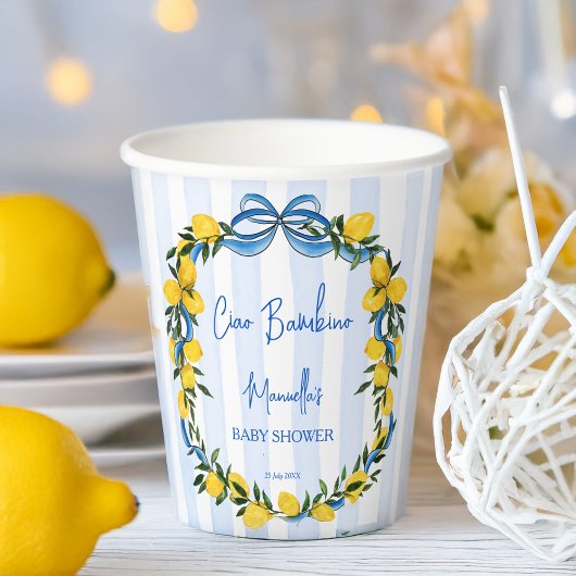 Gobelets En Papier Ciao bambino citron baby shower italien sur mesure