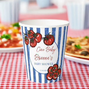 Gobelets En Papier Ciao bébé tomate rayures bleues Baby shower italie