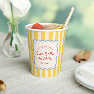 Gobelets En Papier Ciao Bella Fête d'anniversaire italienne Personnal