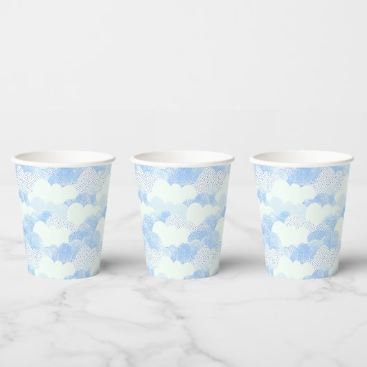 Gobelets En Papier Ciel blanc fluide bleu nuages texturés (Multi)