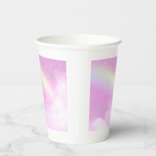 Gobelets En Papier Ciel rose pastel avec arc-en-ciel jaune (Droite)