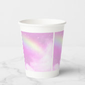 Gobelets En Papier Ciel rose pastel avec arc-en-ciel jaune (Recto)
