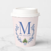 Gobelets En Papier Cimetière Monogramme Bleu avec arbre de Noël (Recto)